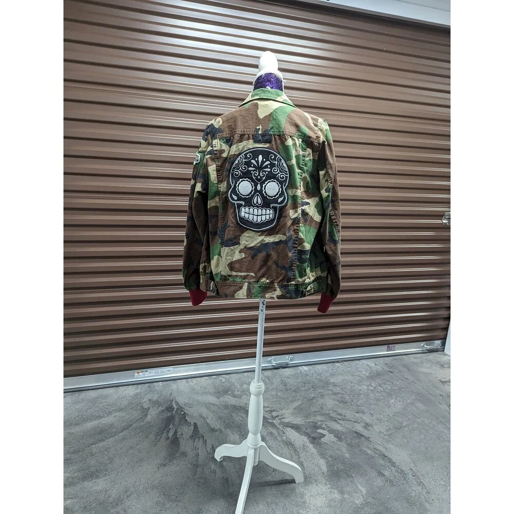 Vintage 90s Y2K Green Army Camo 1996 World Series Jacket Eagle Skull Grunge - Picture 2 of 10